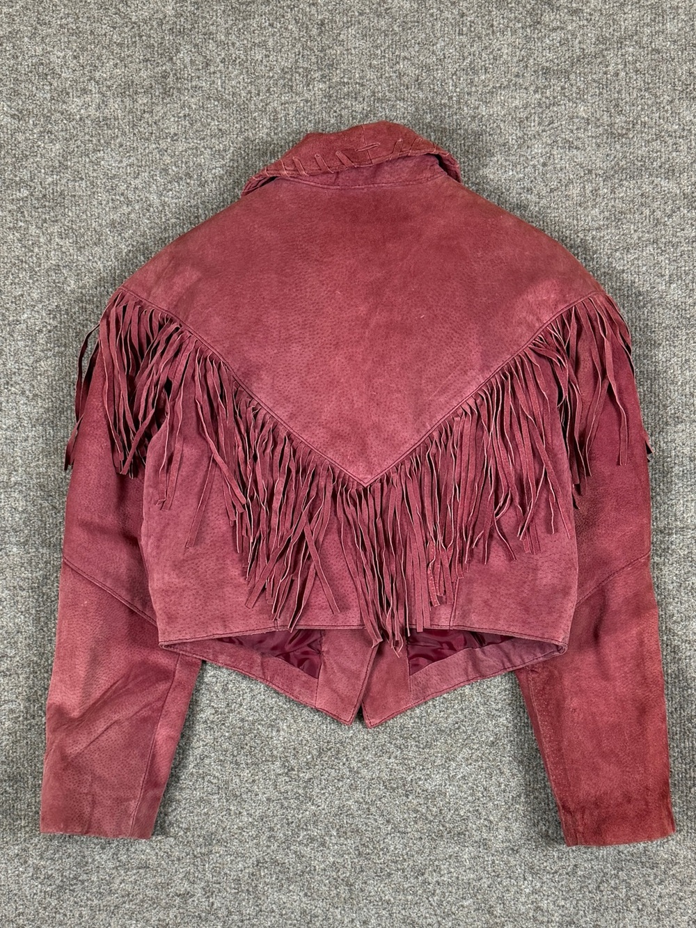 Vintage Red Suede Leather Cropped Fringe Jacket Women’s S Western Festival Boho - Picture 3 of 13
